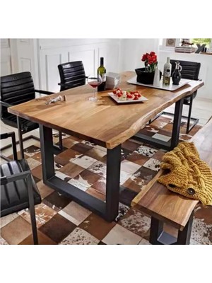 Ahşap Kütük Yemek Masası / Toplantı Masası / Çalışma Masası U Ayak