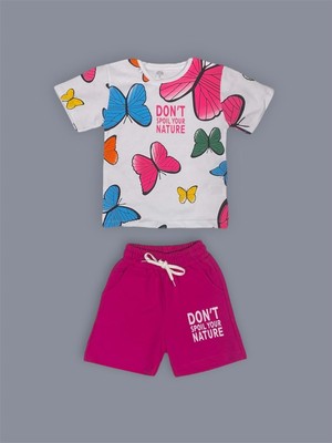 Mnk Baby & Kids Baskılı Kız Çocuk Tişört Şort Takım M00730 Kahverengi