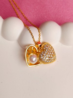 Çelik Inci Detay Kalp Kolye