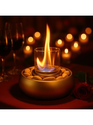 Özel Tasarım Taşlı Masa Üstü Şömine ile Sıcak ve Romantik Bir Atmosfer Katın