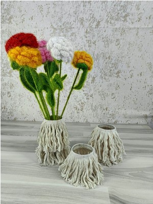 El Yapımı Dekoratif  Vazo ve Mumluk Seti 3'lü (Gold Simli )