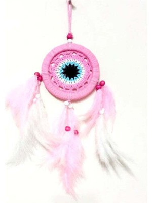 Pembe Dream Catcher Pembe ve Beyaz Kuş Tüylü Düş Kapanı El Yapımı Duvar Süsü