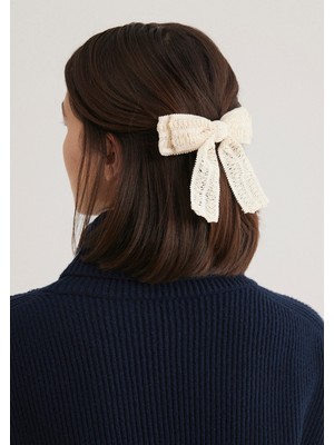 Mavi Nakış Detaylı Ekru Fiyonk Saç Tokası 1913270-70048