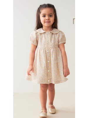 Bebe Yaka Baskılı Kız Bebek Elbise