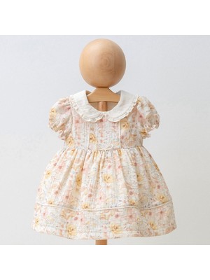Kız Bebek Bebe Yaka  Çiçekli Müslin Elbise