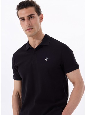 Fabrika Düz Siyah Erkek Polo T-Shirt F5SM-TST 2779