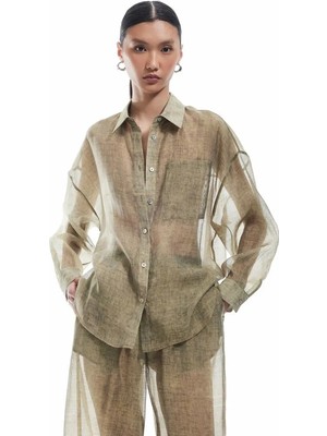 Koton x Sima Tarkan Haki Kadın Regular Fit Gömlek 5SAK60049EW