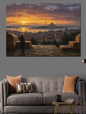 Gün Batımında Istanbul Silueti Dekoratif Kanvas - Mdf Ahşap Tablo