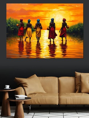 Gün Batımında Yürüyen Kadınlar Dekoratif Kanvas - Mdf Ahşap Tablo