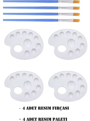 Tifoys Boyama Etkinlik Seti 4 Adet Resim Fırçası , 4 Adet Resim Paleti