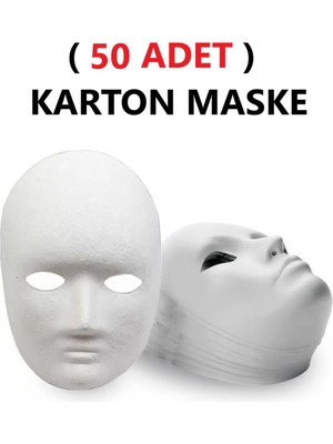50 Adet, Karton Maske, Boyanabilir, Eğitici Maske Boyama, Etkinlik ve Hobi Maskesi
