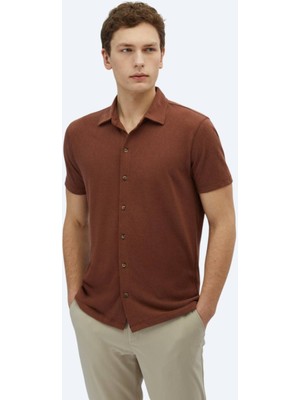 Kahverengi Düz Regular Fit Casual Pamuk Karışımlı Gömlek