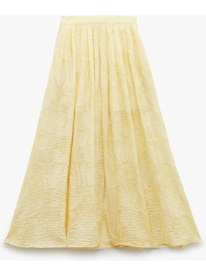 Koton Askılı Yırtmaçlı Viskon Karışımlı Dokulu Pileli Çiçekli Uzun Kloş Etek