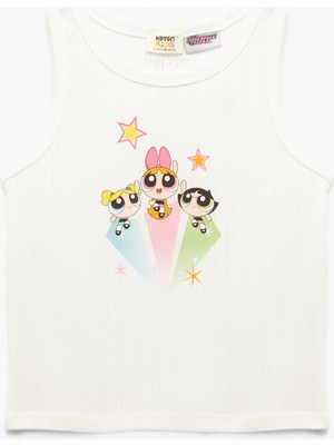 Koton Lisanslı Powerpuff Girls Baskkılı Kolsuz Bisiklet Yaka Atlet