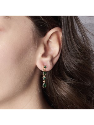 Nur Silver Yeşil Taşlı Sallantılı Çelik Küpe NUR-CP00213