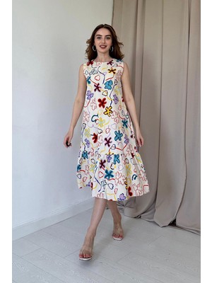 Elbee Fashion Woman Yaprak Desenli Elbise