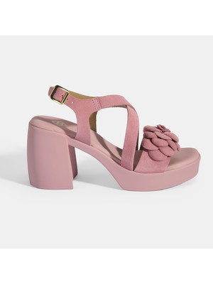 Desa Kadın Pembe Ayarlanabilir Tokalı Slingback Süet Topuklu Sandalet
