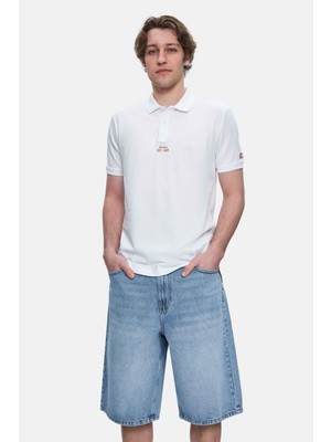 Quınton Beyaz Polo Yaka Nakışlı Standard Fit Erkek Tshirt