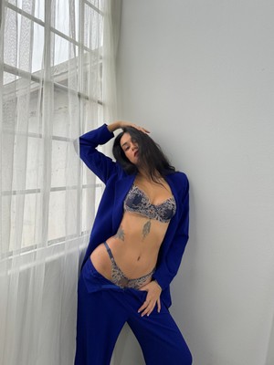 Lacivert Çiçekli Brode Takım (Sütyen&külot)