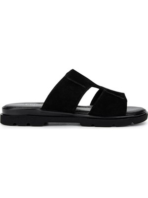 Tamer Tanca Kadın Hakiki Deri Siyah Süet Düz Terlik 956 8306 Bn Trlk Y25 Sıyah Suet