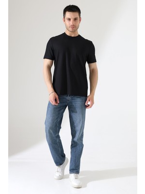 Erkek Fitilli Slim Fit Bisiklet Yaka Düz Renk T-Shirt