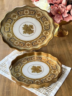 Rossev Palacio 2'Li Ahşap Yuvarlak  Tepsi