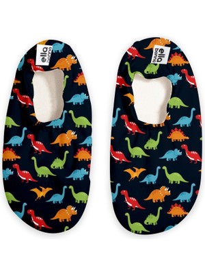 Ella Bonna Kaydırmaz Taban Unisex Bebek Çocuk Deniz Ayakkabısı Dinozor Desenli Kumaş