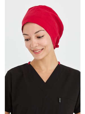 Likralı Doktor Hemşire Cerrahi Bone Aşçı Bonesi Iş Bandanası, Kırmızı