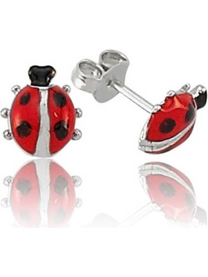 Gümüş Uğur Böceği Çivili Küpe