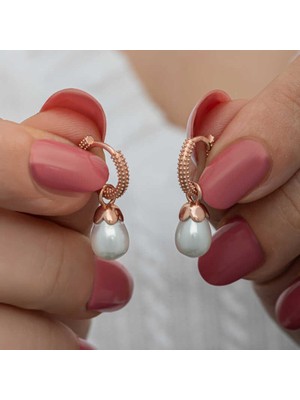 Gümüş Rose Damla Inci Kadın Küpe