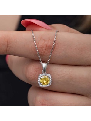 Gümüş Sarı Baget Taşlı Kadın Kolye