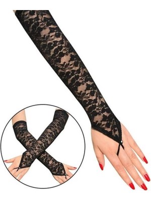 Twox Parmak Askılı Zarif Dantel Eldiven Gece Şıklığını Yansıtan 40 cm Uzunlukta