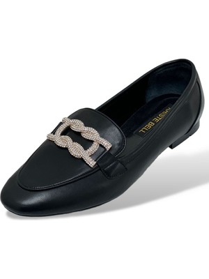 Krıste Bell 019 Siyah Taşlı Toka Detaylı Kadın Babet Ayakkabı