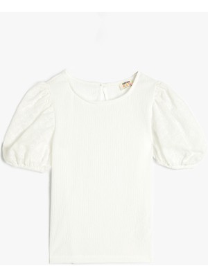 Koton Bluz Kısa Balon Kollu Yuvarlak Yaka