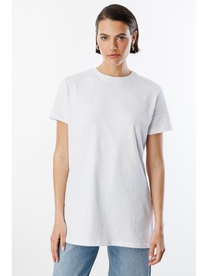 Regular Fit Bisiklet Yaka Basic Düz Kısa Kollu  Pamuk Tunik Oversıze-Tunık