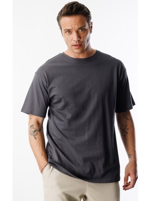 Erkek Oversize Fit  Organik Pamuk Bisiklet Yaka Tişört Oversıze-Erkek-T-Shırt