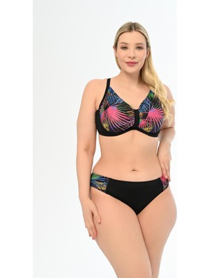 Aquaviva Kadın Büyük Beden Siyah Palmiye Desen Apollonia Yeni Toparlayıcı Bikini Takımı