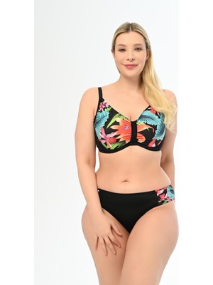 Aquaviva Kadın Büyük Beden Siyah Rüzgar Gülü Desen Apollonia Yeni Toparlayıcı Bikini Takımı