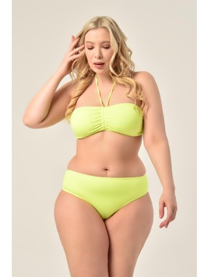 AQUAVİVA Neon Yeşil Kadın Büyük Beden Straplez Boyundan Bağlı Bikini Takımı Konforlu Kullanım