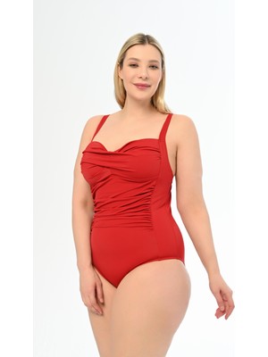 Aquaviva Kadın Kırmızı Büyük Beden Daria Toparlayıcı Drape Detaylı Mayo