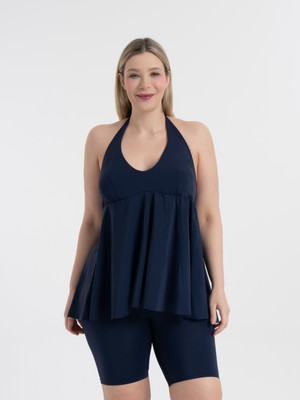 AQUAVİVA Kadın Büyük Beden Lacivert Mabel Boyundan Bağlı Taytlı Tankini