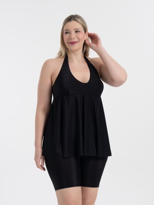 AQUAVİVA Siyah Mabel Tankini Kadın Büyük Beden Boyundan Bağlı Taytlı Modeli ile Şıklık