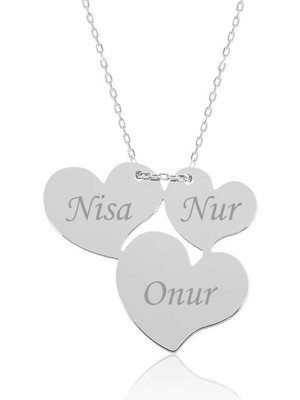Gümüş Üç Kalp Isimli Bayan Kolye
