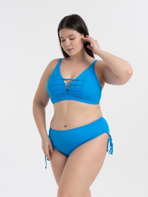 AQUAVİVA Kadın Mavi Büyük Beden Venezıa Toparlayıcı Çapraz Ipli Dekolte Bikini Takımı