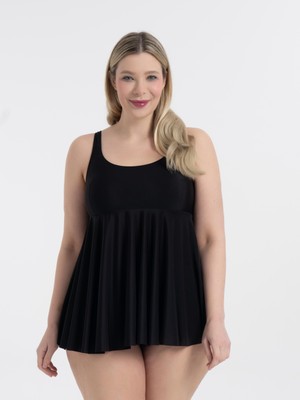 AQUAVİVA Kadın Büyük Beden Siyah Jessica Kare Yaka Slipli Tankini