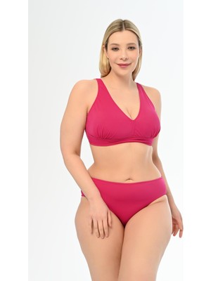 AQUAVİVA Kadın Vişne Renk Büyük Beden Üçgen Toparlayıcı Yüksek Bel Bikini Takımı