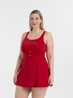 AQUAVİVA Kadın Büyük Beden Kırmızı Scarlett Tokalı Elbise Mayo