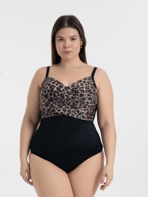 Aquaviva Kadın Büyük Beden Siyah Leopar Desen Brunella Balen Destekli Mayo