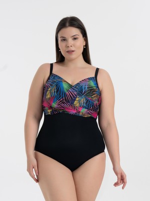 Aquaviva Kadın Büyük Beden Siyah Palmiye Desen Brunella Balen Destekli Mayo