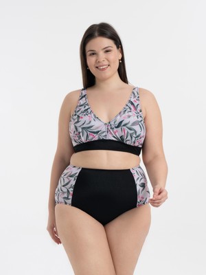 Aquaviva Kadın Büyük Beden Beyaz Yeşil Sümbül Desen Nadide Bikini Takımı